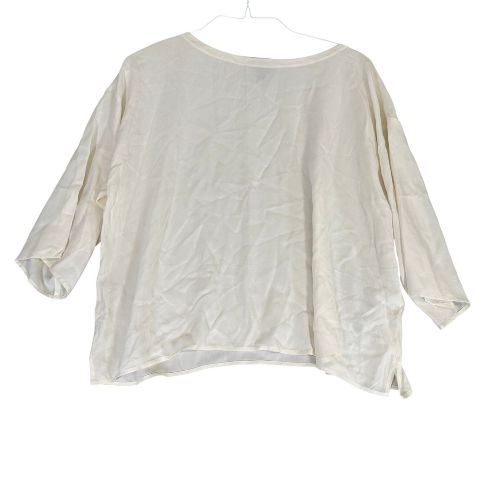 Eileen Fisher Bone White 100% Silk Georgette Crepe Boxy Top M